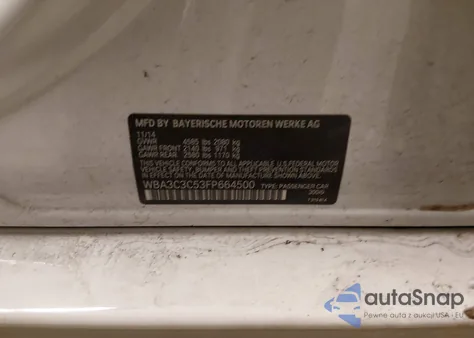 2015 BMW 320I xDrive z USA, uszkodzony, nr VIN WBA3C3C53FP664500